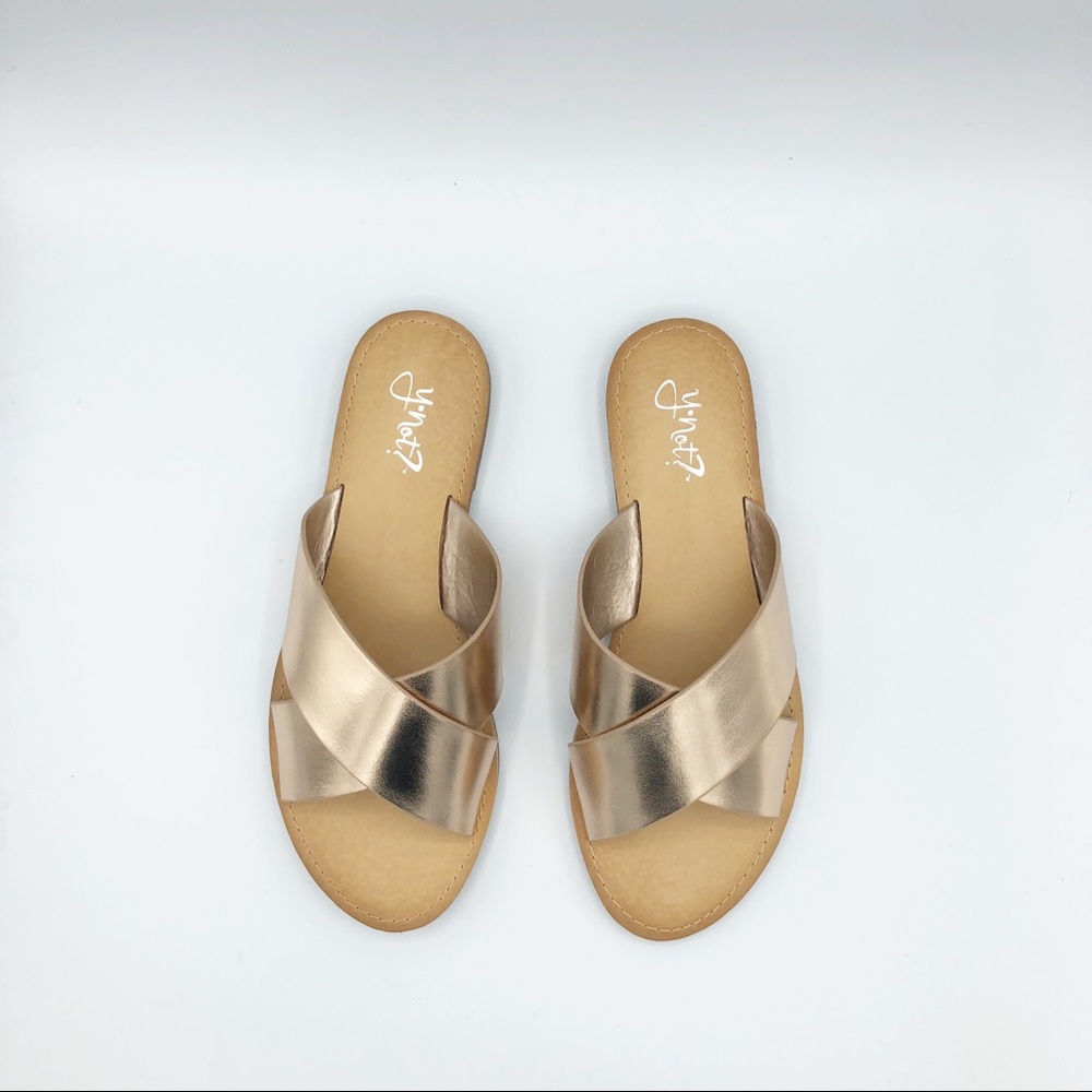 Y Not slide on sandals, Rosegold size7.5